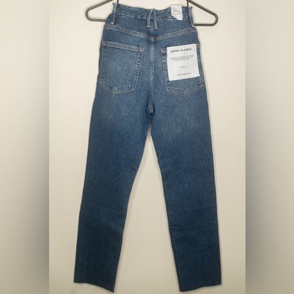 Good American Good Classic High Rise Raw Hem Jeans in Blue940 - Size 00 / 24 NWT - Picture 8 of 12